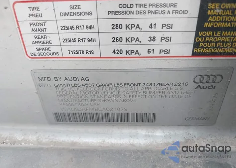 2012 Audi A3 2.0 Tdi Premium из США, поврежденный, VIN WAUBJAFM8CA021079